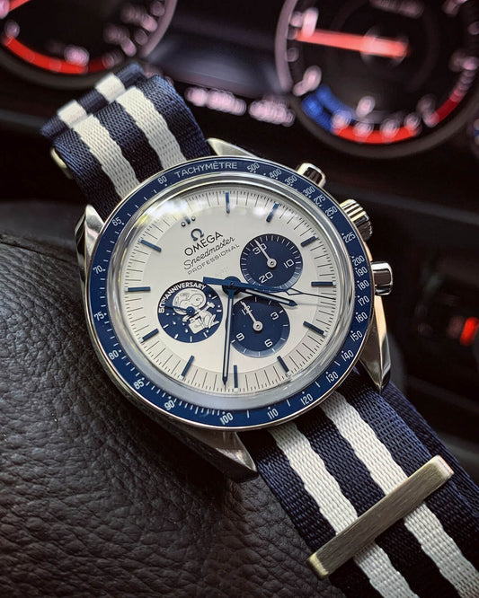Navy Blue & White Nylon Watch Strap - Omega Speedmaster Snoopy