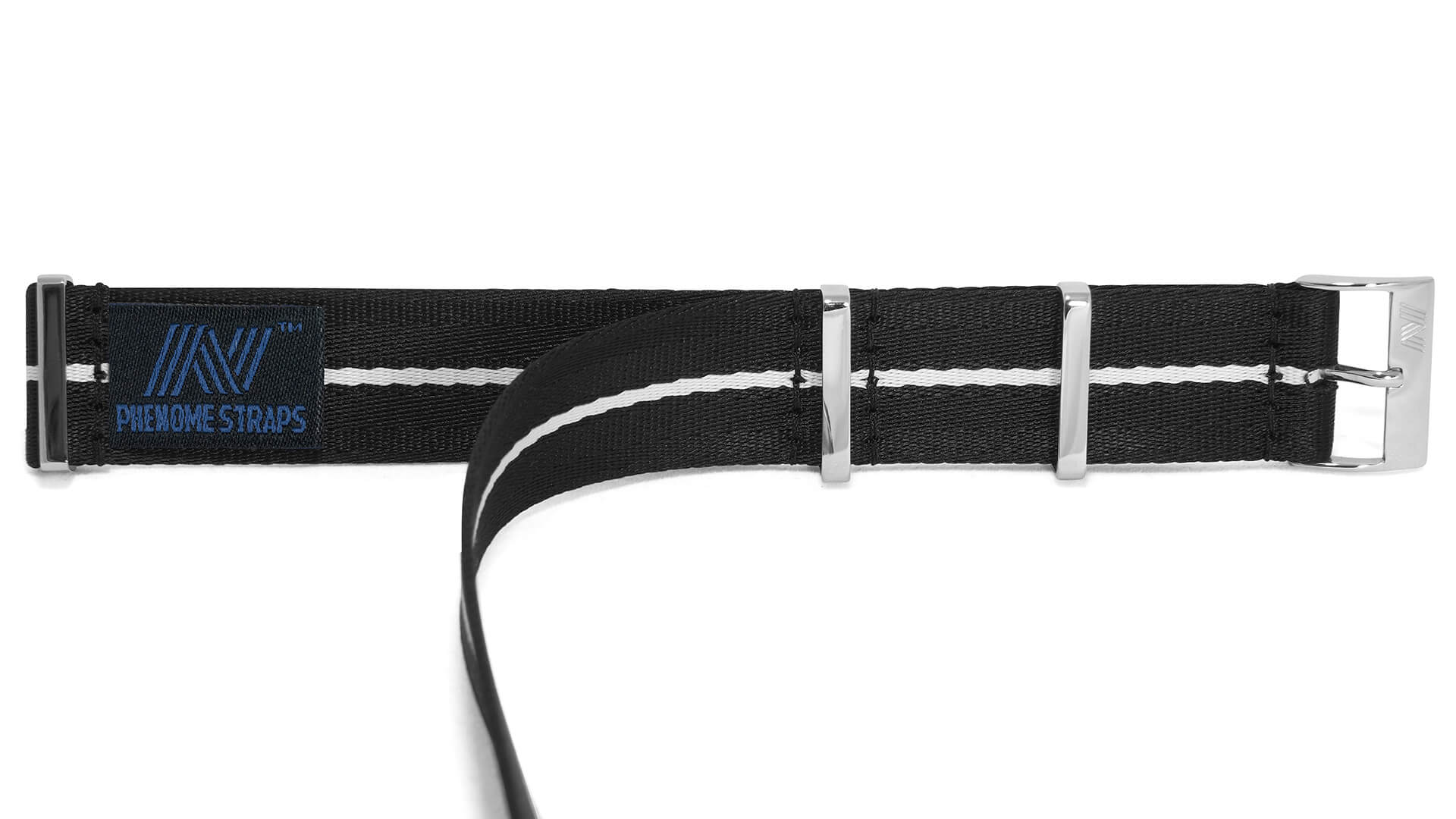 Black Nylon Watch Strap with White Stripe - Polished