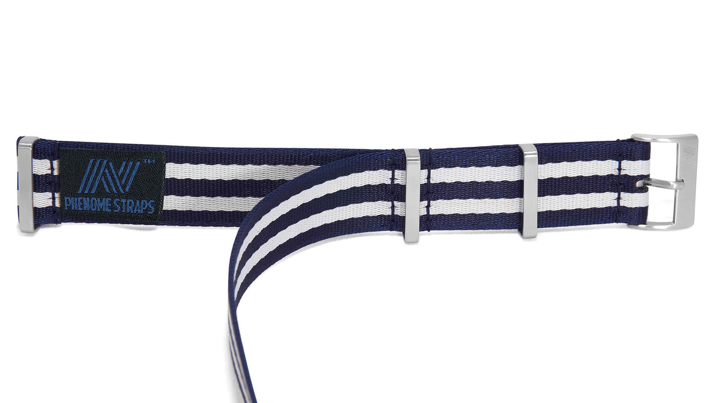 Navy Blue & White Nylon Watch Strap - Brushed
