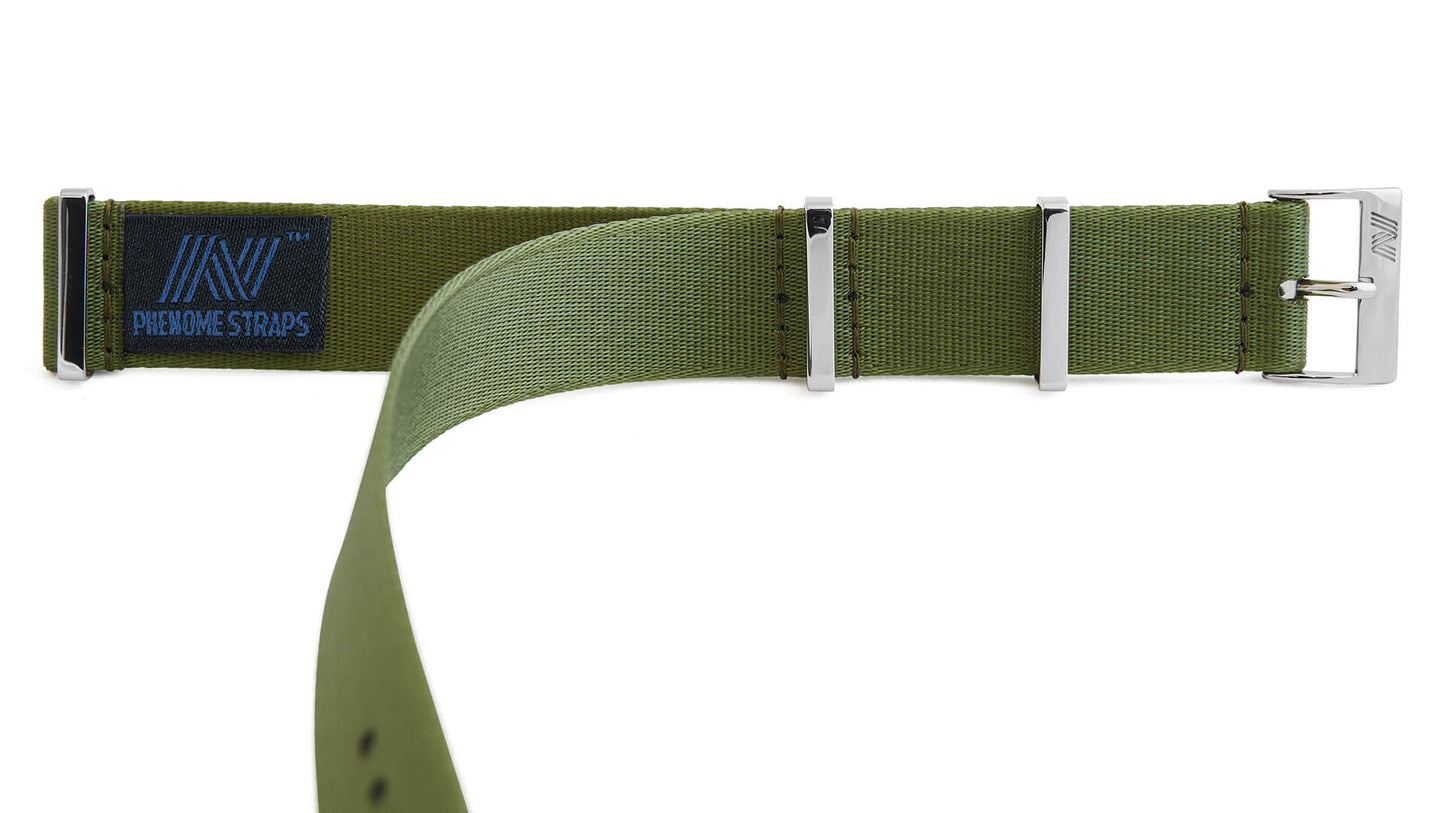 Olive Green Nylon Watch Strap - Polished