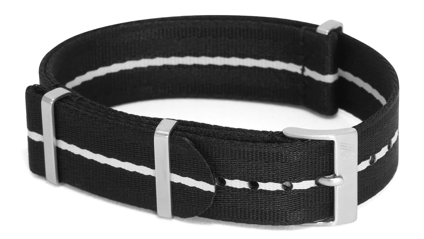 Black Nylon Watch Strap with White Stripe