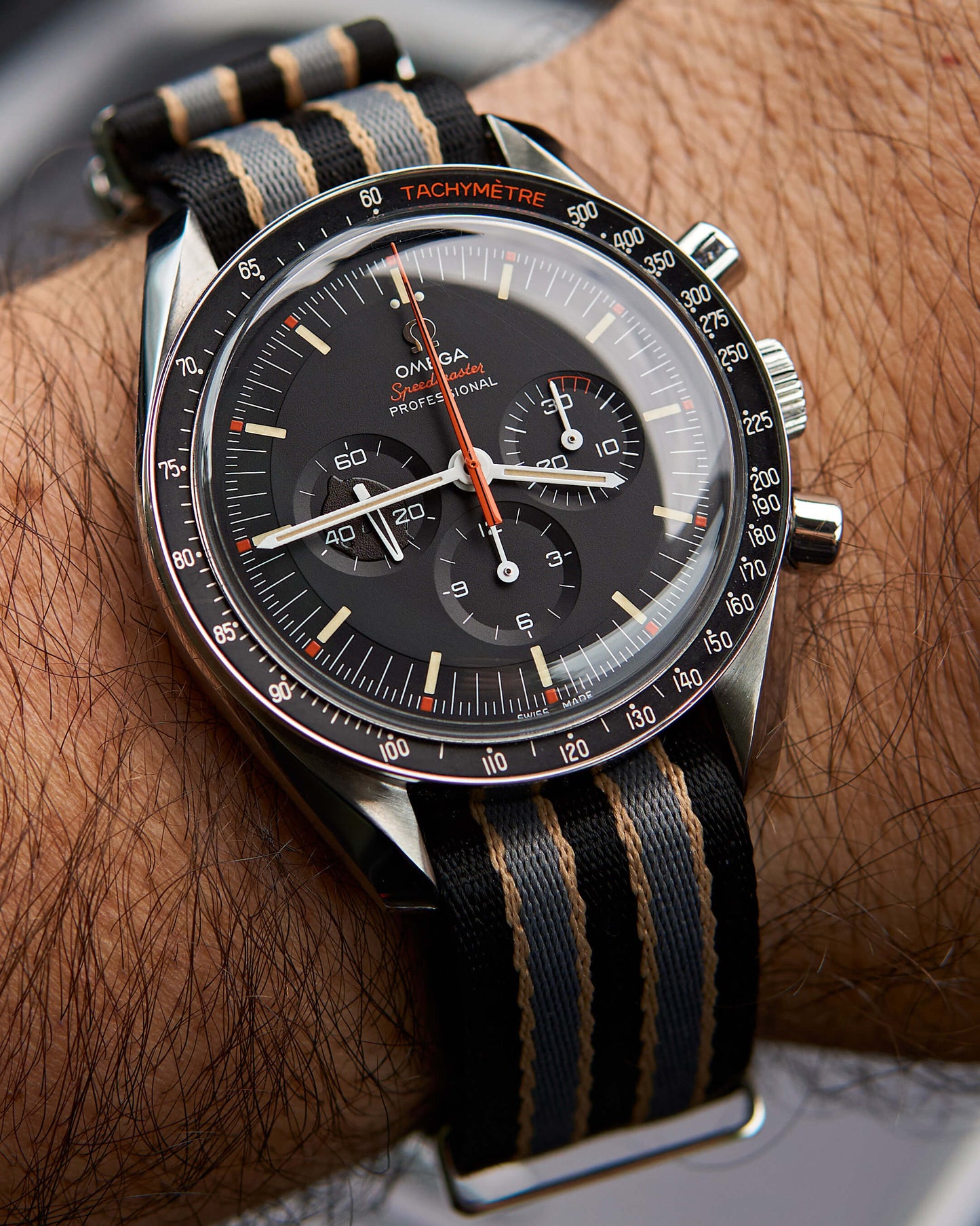 Omega Speedmaster Ultraman on NTTD Bond Premium Nylon Strap - wristshot